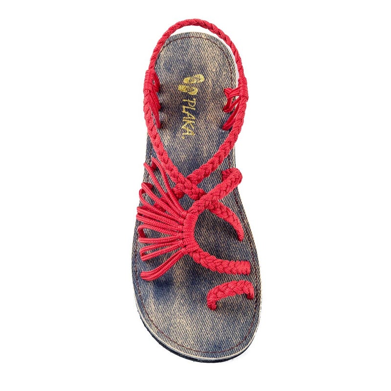 Plaka Palm Leaf Flat Summer Sandals for Women | Perfect for The Beach Walking & Dressy Occasions | Coral Red | Size 8 - Image 1